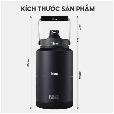 Bình giữ nhiệt Lebenlang LBL3028, phích giữ nhiệt dung tích lớn 3800ml, inox 304 - hàng chính hãng