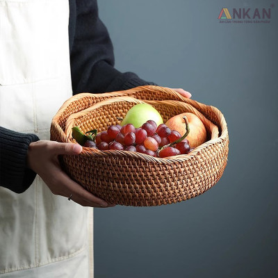 Rổ Đựng Trái Cây, Đồ Khô Chất Liệu Mây Tre Đan Thủ Công, Giỏ Đựng Đồ Decor Nhà Ăn, Phòng Khách