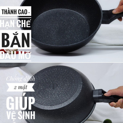 Chảo sâu lòng vân đá chống dính nhôm đúc Bennix Thái Lan Terra 22cm/26cm/28cm/30cm đáy từ