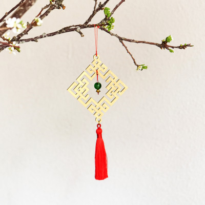 Combo 12V - Bộ 12 dây treo trang trí tết Khai Lộc Hoàng Kim màu Vàng,handmade,chất liệu gỗ, kim loại cắt CNC hoa văn sắc sảo, treo cành mai, đào, lan, quà tặng độc đáo ý nghĩa