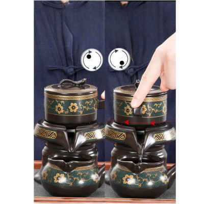 Bộ Ấm Chén Pha Trà Tử Sa Cao Cấp - Xanh Đen Vàng - 1 Ấm Trà, 6 Chén Trà, Cối Xay Kèm Hộp Quà Tặng Sang Trọng - HÀNG CHÍNH HÃNG MINIIN