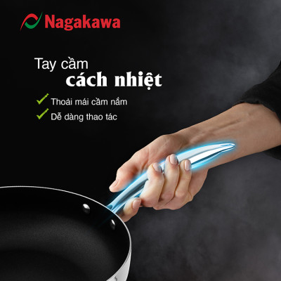Chảo chống dính inox đa lớp toàn phần Nagakawa Natsu NAG03 - Dùng trên mọi loại bếp - Hàng chính hãng