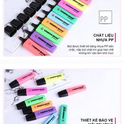 Bộ bút dạ quang STABILO BOSS ORIGINAL - Bộ 3 Bút dạ quang STABILO BOSS ORIGINAL Pastel vàng + hồng + tím (HLP70-C459)