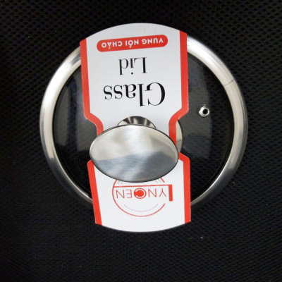Nắp vung nồi chảo kính cường lực viền inox Lyncen xuất Nhật size 16/18/20/22/24/26/28/30cm 