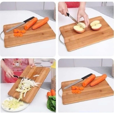 Thớt gỗ tre tự nhiên chữ nhật 3 lớp dày Kháng chuẩn nấm mốc, có quay treo Inox phong cách vintage, decor nhà bếp Hàng chính hãng Bamboo cutting