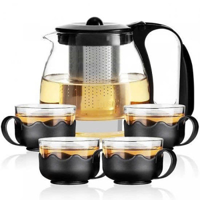 Bình Lọc Trà ,Ấm Pha Trà Ấm Nước Bằng Thủy Tinh Cao Cấp Tặng Kèm 4 ly