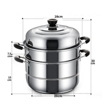Nồi Hấp Inox 3 Tầng Siêu To Nồi Hấp Bánh Bao Bánh Flan Hấp Thức Ăn 28CM Dùng Cho Cả Bếp Từ Và Bếp Ga Tặng Kèm Xửng Hấp