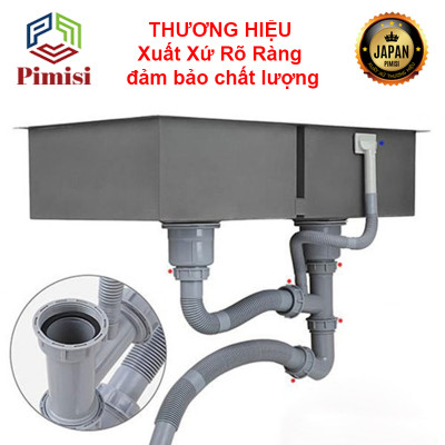 Xi Phông Chậu Rửa Chén Bát 2 Hốc Phi 110 Pimisi Cao Cấp Đầu Bầu Inox 304 - Dùng Để Xả Thải Nước Chậu Rửa Bát Đôi Dập Đúc Loại Ống Thải Nước To Bằng Nhựa Chun Uốn, Bầu Chống Mùi Hôi Và Giảm Dầu Mỡ Xuống Ống Dẫn - Có Đầu Thoát Tràn | Hàng Chính Hãng