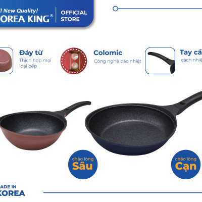 Combo 2 chảo sâu, cạn Colormic Korea King (1 chảo cạn 30cm và 1 chảo sâu 24cm)-Hàng chính hãng