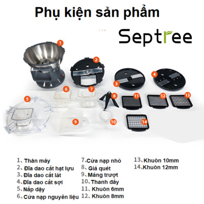 Máy thái rau củ quả công nghiệp đa năng, thái lát, thái sợi, thái hạt lựu, cắt khoai tây chiên. Thương hiệu Mỹ cao cấp Septree - M1. Hàng chính hãng