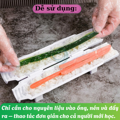 Ống Nén Sushi Thông Minh Kèm Thảm Cuộn Dụng Cụ Làm Sushi Siêu Nhanh - Combo Ống & Mành Cuộn
