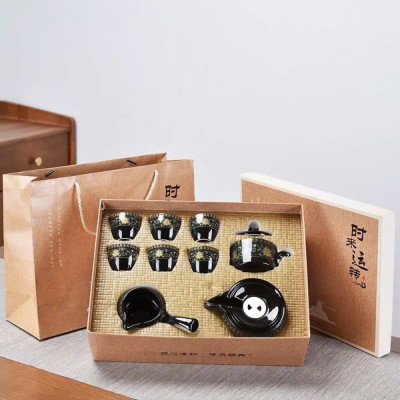 Bộ Ấm Chén Pha Trà Tử Sa Cao Cấp - Xanh Đen Vàng - 1 Ấm Trà, 6 Chén Trà, Cối Xay Kèm Hộp Quà Tặng Sang Trọng - HÀNG CHÍNH HÃNG MINIIN