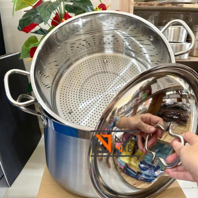 BỘ NỒI XỬNG HẤP 2 TẦNG 32cm 3 ĐÁY sử dụng ĐA NĂNG như nồi soup - Có thể luộc được 2 còn gà, hấp 2kg nếp. Dùng được bếp t