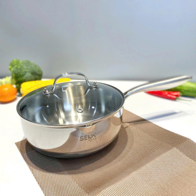 Chảo inox 5 lớp nano nhiệt Seka chống dính tự nhiên có nắp kính cao cấp size 22-24-26cm
