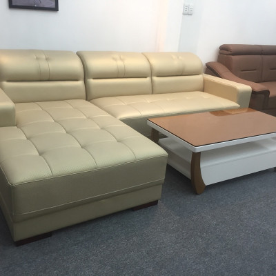 Sofa da góc L Tundo 2m5 x 1m6 tay vuông màu kem có thể chọn màu