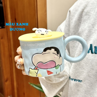 Ly Gốm sứ Shinchan cậu bé bút chì 360ml kèm nắp silicon