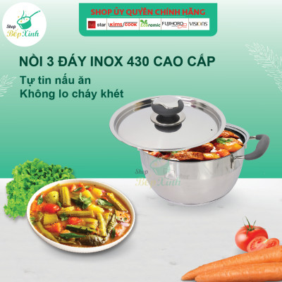 Nồi 3 đáy inox 430 Thân Cool Fivestar Standard quai silicon chống nóng nắp inox (16cm)