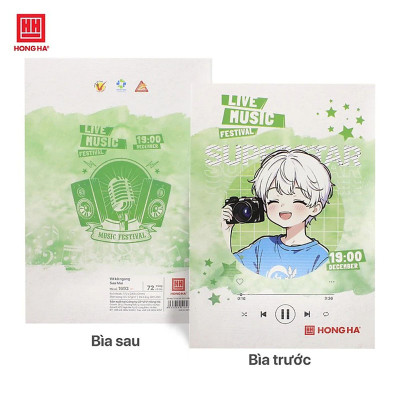 Vở Hồng Hà 72 trang kẻ ngang 7mm gáy ghim Sao mai Live Music 1693 định lượng 55 - 57gsm độ trắng 84% ISO Khổ vở 170 x 240mm (khổ nhỏ)