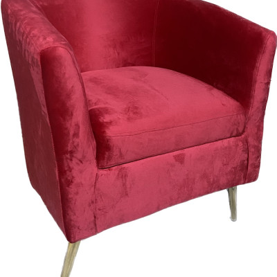 Ghế sofa đơn Juno Sofa vải nhung màu đỏ chân sắt mạ vàng 
