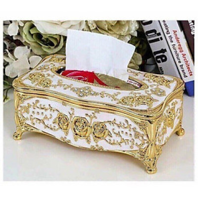 Hộp đựng giấy ăn mạ vàng trang trí hoa văn tinh xảo mang tính nghệ thuật cao phong cách cổ điển Châu Âu Shop giao mầu vàng