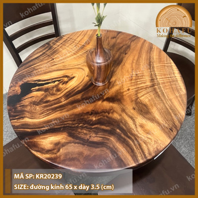 Mặt Bàn Tròn Gỗ Me Tây KOHAFU - Đường kính 65cm - Hàng Có Sẵn Y Hình