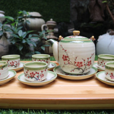 Bộ ấm trà men bóng vẽ đào