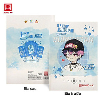 Vở Hồng Hà 72 trang kẻ ngang 7mm gáy ghim Sao mai Live Music 1693 định lượng 55 - 57gsm độ trắng 84% ISO Khổ vở 170 x 240mm (khổ nhỏ)