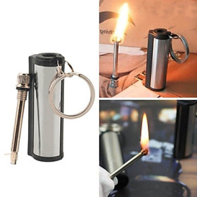 Bật Lửa Diêm Xăng Tròn Sinh Tồn Xài Xăng, Hộp Quẹt Diêm Xăng Vĩnh Cửu Tròn Có Móc Treo Chìa Khóa Đính Kèm Rất Tiện Lợi 