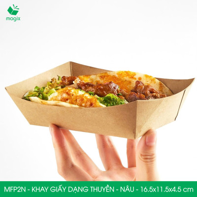 MFP2N - 16.5x11.5x4.5 cm - 100 khay giấy dáng thuyền đựng thức ăn, khay giấy đựng món tráng miệng