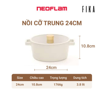 [Hàng chính hãng] Combo Nồi trung 24cm, bếp từ Neoflam Fika Hàn Quốc, ăn lẩu, nấu hàng ngày, quay Vlog
