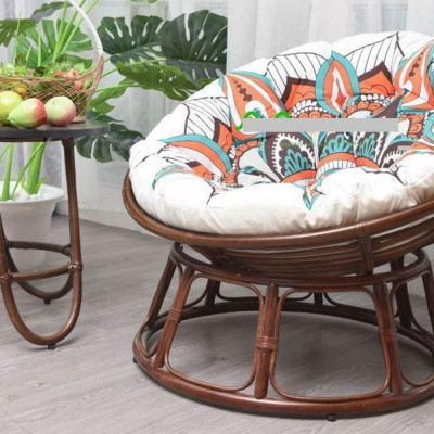 Ghế mặt trăng Papasan mây thật cao cấp Juno Sofa size 1m, Nệm hoa văn Indochine