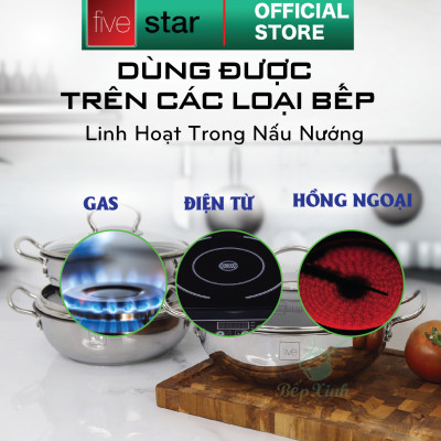 Nồi inox chống dính cao cấp Fivestar nắp kính inox 430 , tặng 5 muỗng ăn 18cm | 20cm | 22cm | 24cm | 26cm | 28cm