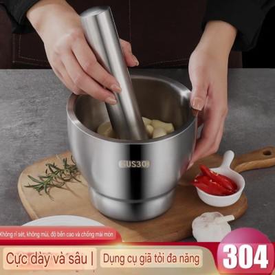 Bộ chày cối chống trượt có nắp đậy chống tràn loại lớn chất liệu bằng inox 304