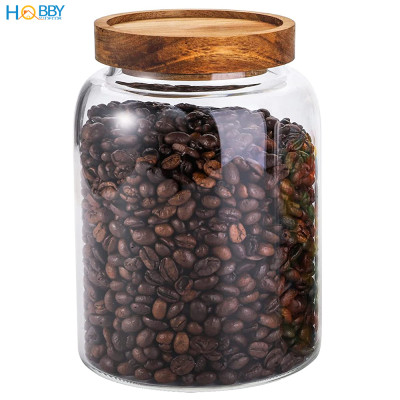 Hũ thủy tinh nắp gỗ ron kín decor bếp HOBBY Home Decor HUNG1 loại 1250ml