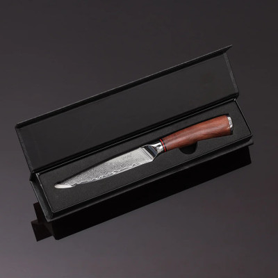 Dao gọt Damascus iMat, lưỡi dài 12cm được làm bằng bằng thép không gỉ 9Cr18, cán gỗ cẩm lai tự nhiên