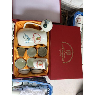 Bộ bình nước ly/cốc sứ Bát Tràng họa tiết hoa sen/đào