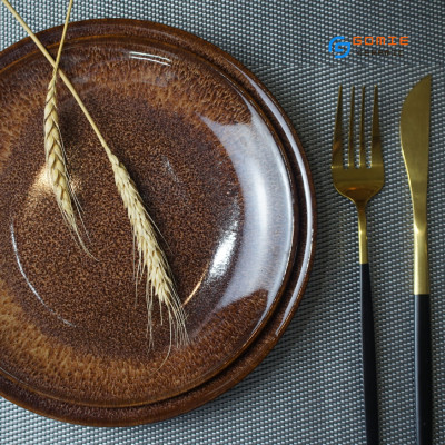 Đĩa tròn men nâu tuyết hỏa biến cao cấp GOMIE BÁT  TRÀNG chuyên dùng cho nhà hàng, khách sạn 5 sao.