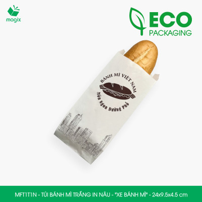 MFT1T1N - 24x9.5x4.5 cm - 500 Túi bánh mì Trắng, in sẵn họa tiết XE BÁNH MÌ - Bao bánh mì Túi giấy thực phẩm an toàn