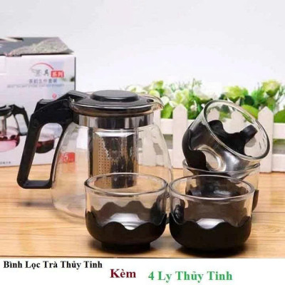 Bình Lọc Trà ,Ấm Pha Trà Ấm Nước Bằng Thủy Tinh Cao Cấp Tặng Kèm 4 ly