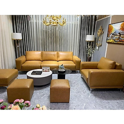 Combo ghế sofa băng 100% da bò Italy Tundo màu vàng bò SFBCT22 2m6 hàng cao cấp chuẩn da bò nhập khẩu Ý