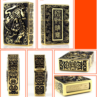 Vỏ Hột Quẹt Bật Lửa Đẹp Độc Lạ Zorro Z-KJ1003D Màu Vàng Cổ Họa Tiết Kì Lân 3D Nổi - dùng xăng bấc đá cao cấp