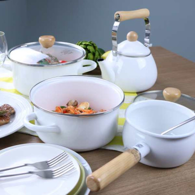 Nồi inox tráng men nắp kính dùng cho bếp từ Pearl Metal Amulet Ø22cm  (Đỏ/Trắng) - Hàng nội địa Nhật Bản |#nhập khẩu chính hãng|