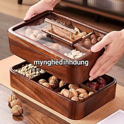 Hộp đựng bánh kẹo , hạt rưa đa năng... bằng gỗ hương kt 33,5×22,5×5cm