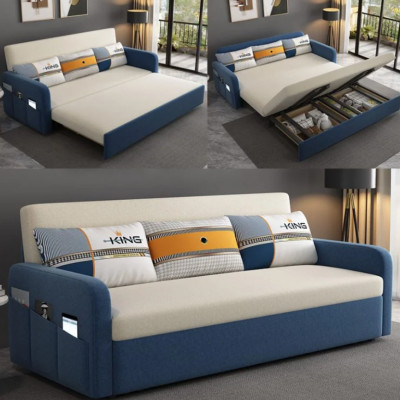 Sofa giường đa năng hộc kéo HGK-03 ngăn chứa đồ tiện dụng Juno Sofa KT 1m8 phối trắng xanh 