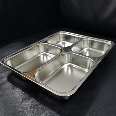 KHAY CƠM PHẦN INOX 4 NGĂN SÂU LÒNG CÓ NẮP