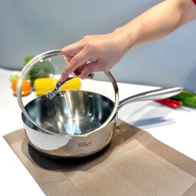 Chảo inox 5 lớp nano nhiệt Seka chống dính tự nhiên có nắp kính cao cấp size 22-24-26cm