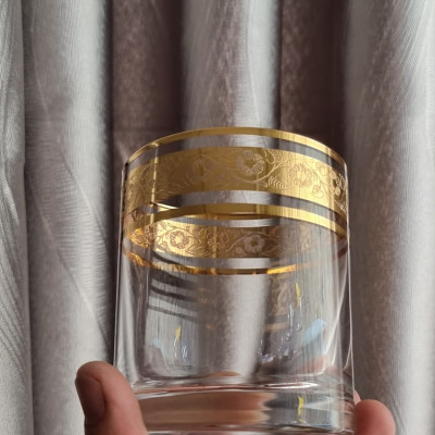 Bộ 6 ly Uống Nước Pha Lê Mạ Vàng 24K 300ml Hoa Văn Cổ Điển