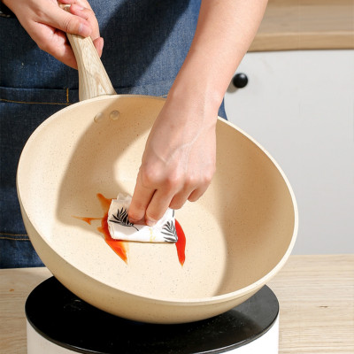 Chảo Chống Dính Bếp Từ Vân Đá Kiểu Nhật Không Nắp Size 22cm Cán Gỗ, Chảo Đáy Từ Ceramic Màu Trắng Kem Sang Trọng, Cao Cấp Dùng Cho Mọi Loại Bếp