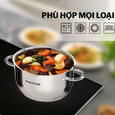Bộ nồi inox 5 đáy Sunhouse SHG688 - Hàng Chính Hãng