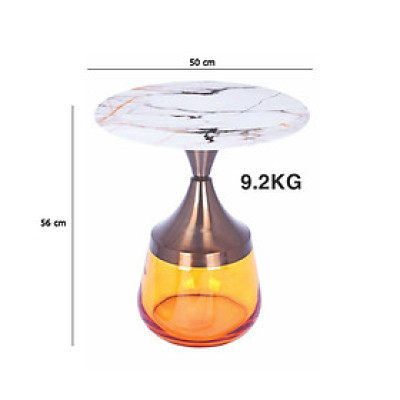 Bàn decor góc sofa chân thuỷ tinh TS0966-05E Nội thất Capta Bàn sofa góc nhỏ gọn mặt đá viềng mạ đồng chân thuỷ tinh màu xanh lá xám vàng trong tại HCM